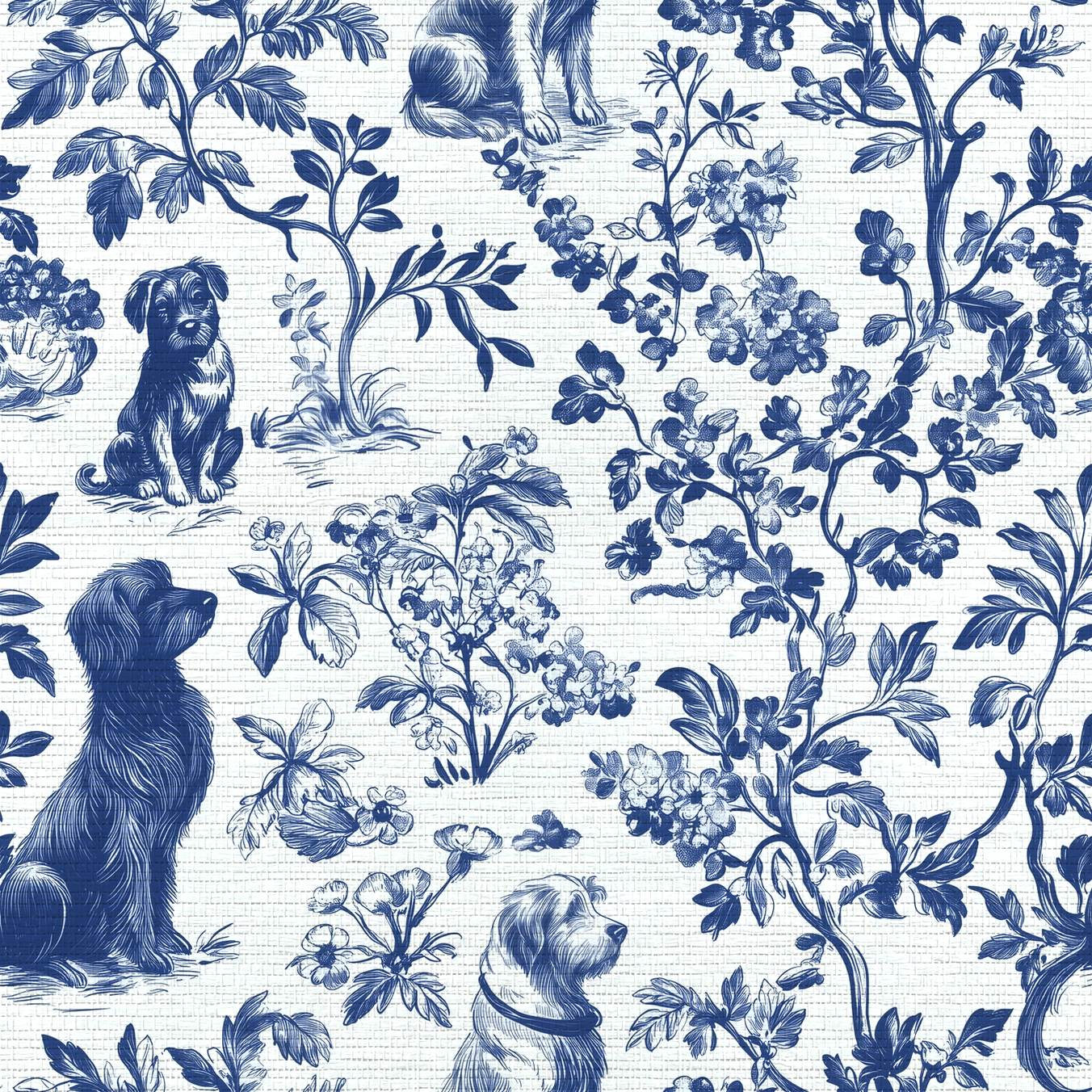 Blue & Bone Toile Faux Grasscloth Wallpaper - Painted Paper