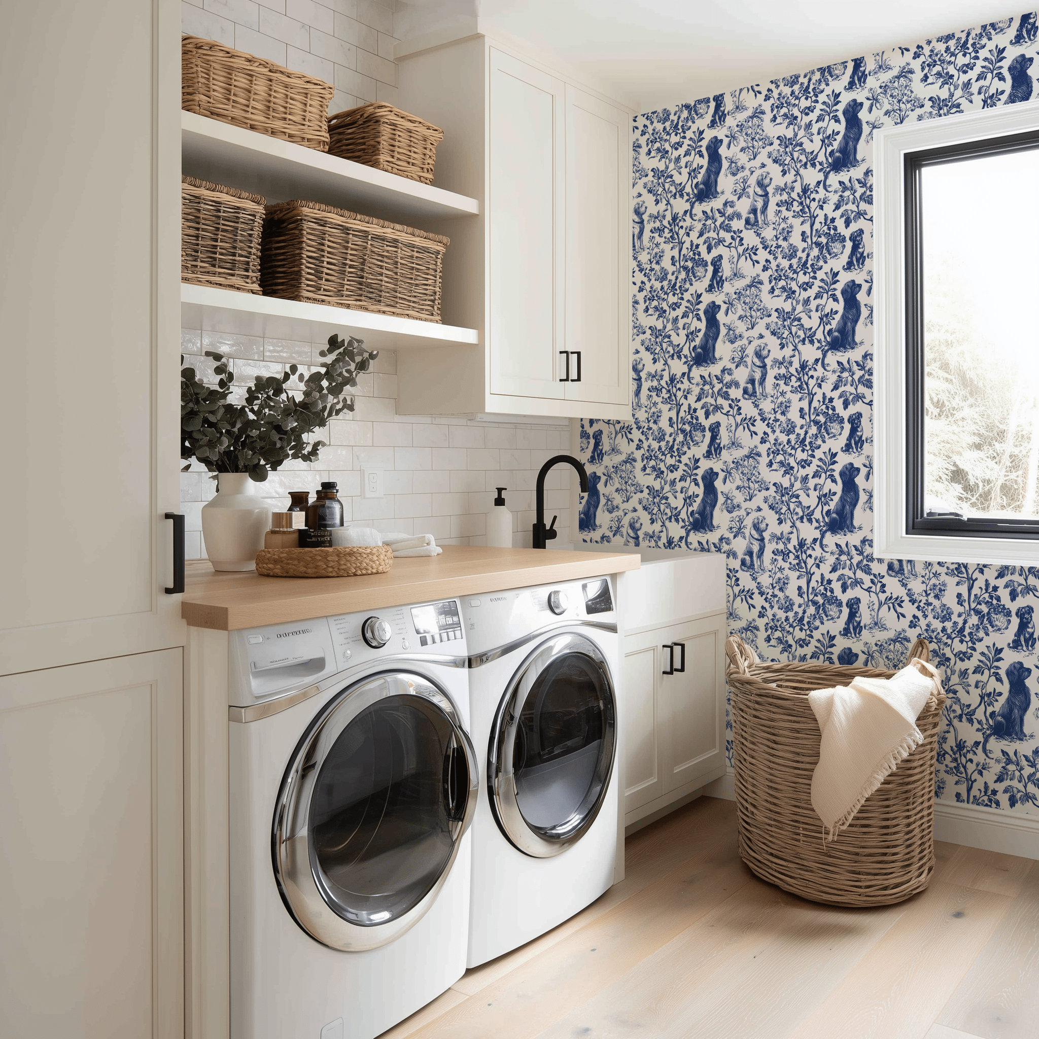 Blue & Bone Toile Wallpaper - Benton Lane Home - Painted Paper