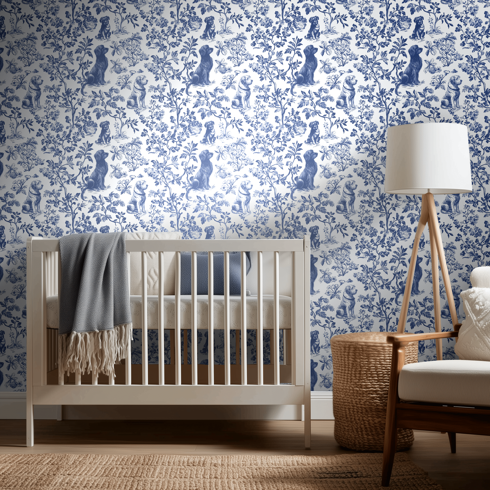 Blue & Bone Toile Wallpaper - Benton Lane Home - Painted Paper