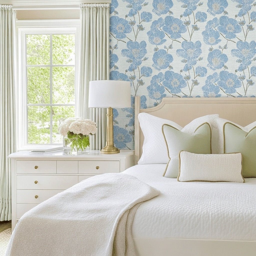 Blue Dresses Faux Grasscloth Wallpaper - Lemon Park