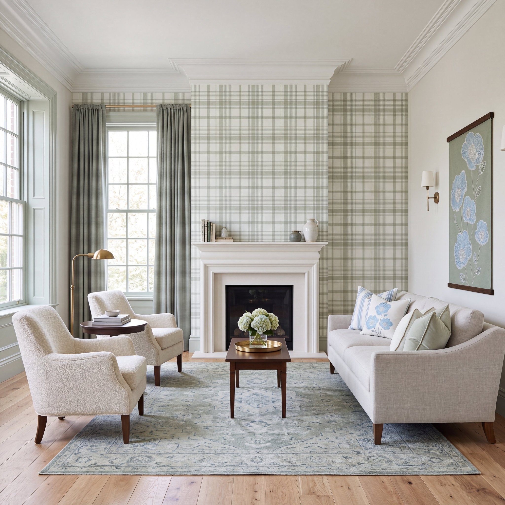 Blue Dresses Lemongrass Plaid Wallpaper - Lemon Park