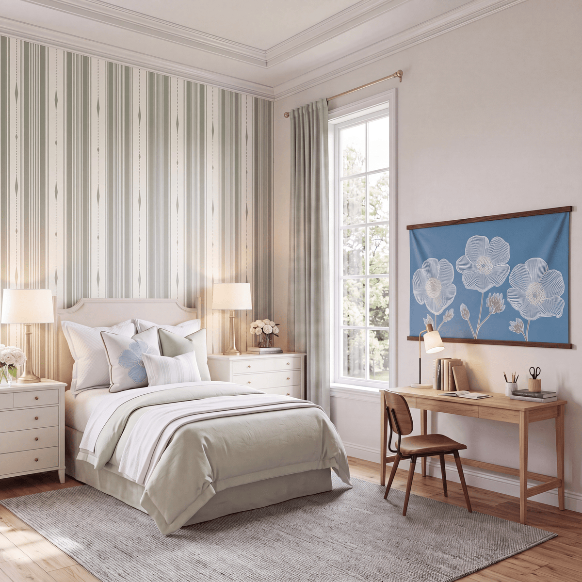 Blue Dresses Lemongrass Stripes Wallpaper - Lemon Park