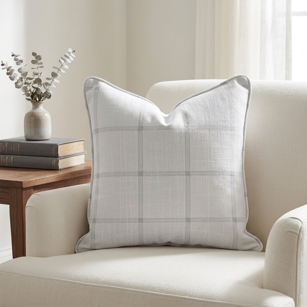 Blue Dresses Seashell Plaid Throw Pillow - Lemon Park
