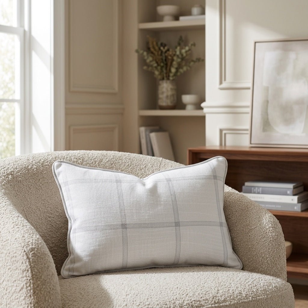 Blue Dresses Seashell Plaid Throw Pillow - Lemon Park