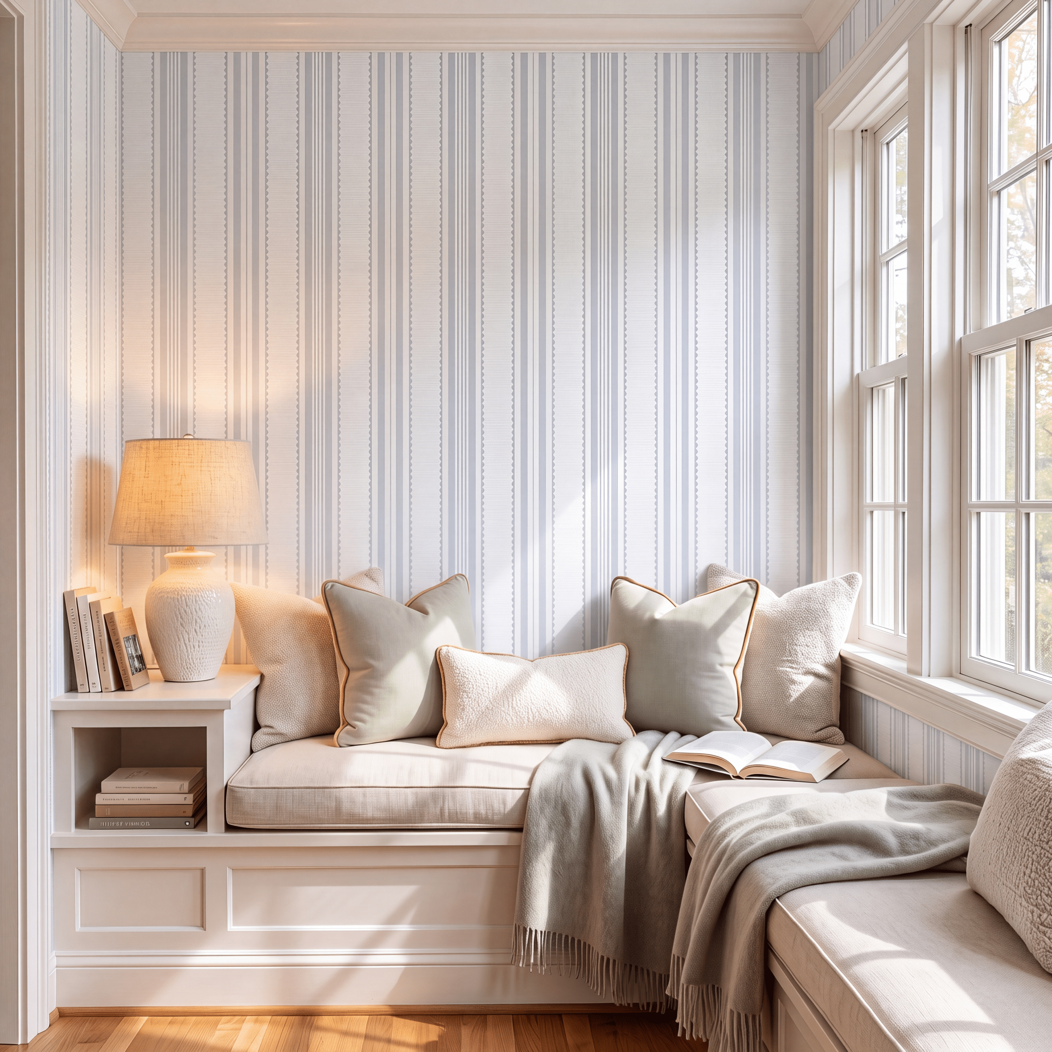 Blue Dresses Seashell Stripes Wallpaper - Lemon Park