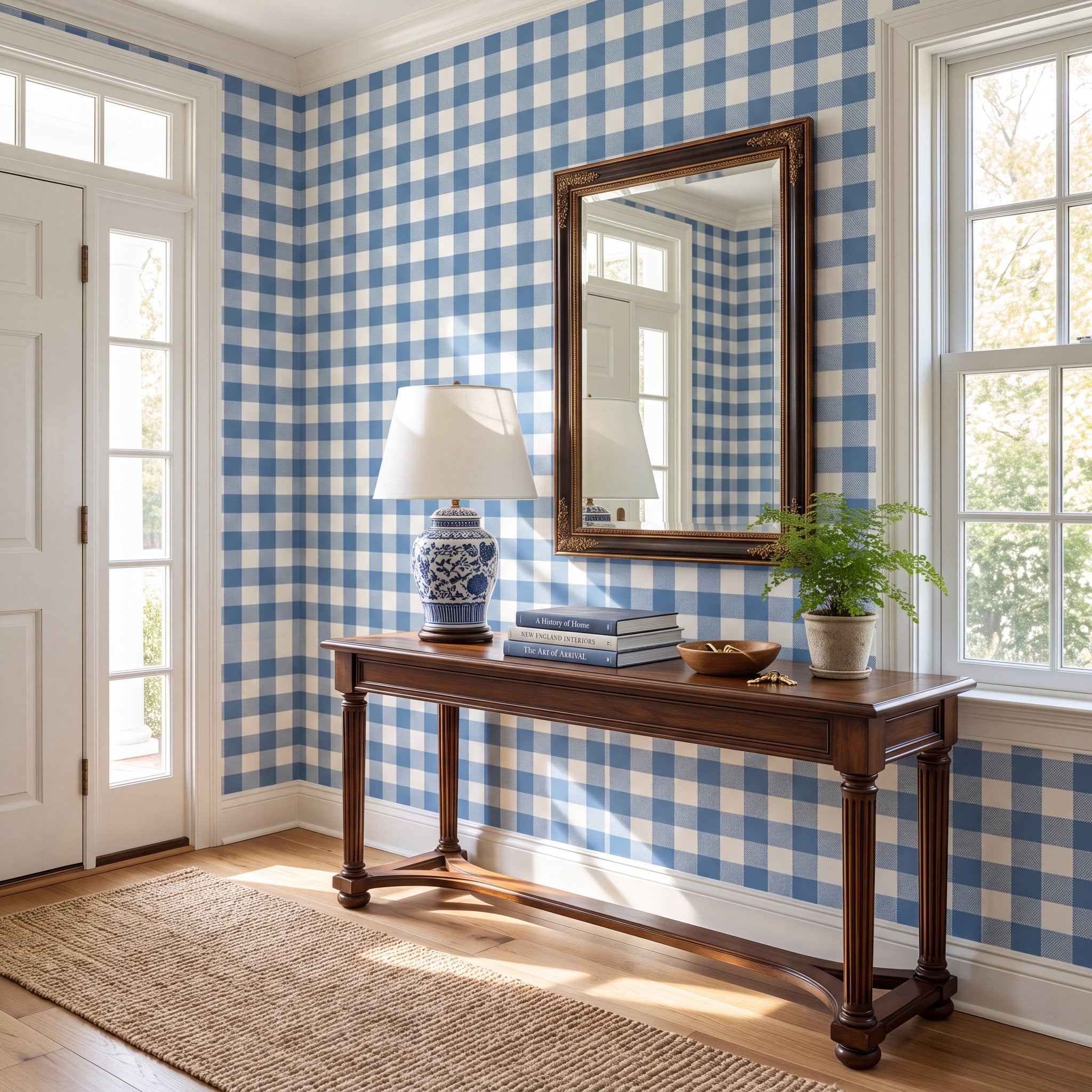 Blue Dresses Steel Blue Gingham Wallpaper - Lemon Park