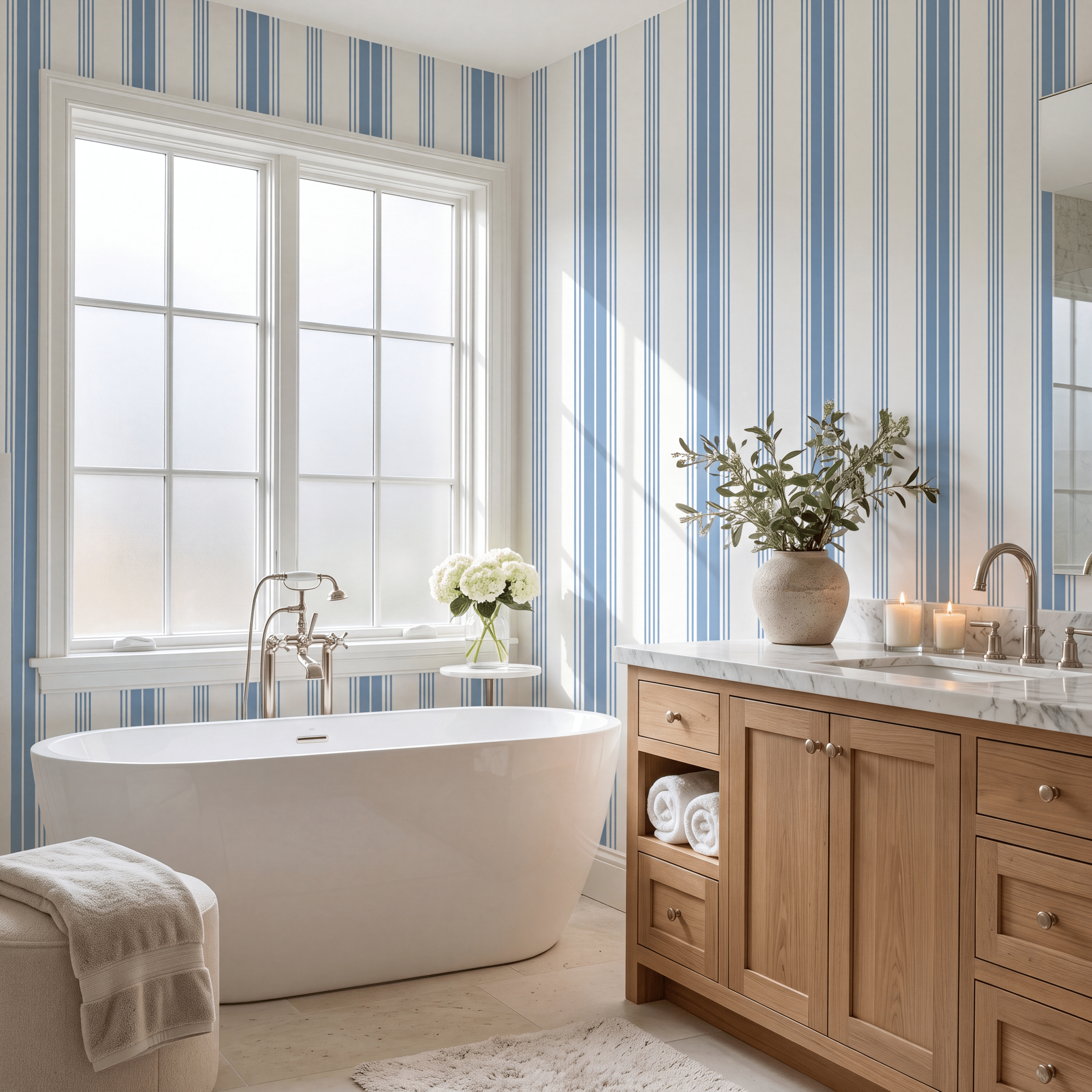 Blue Dresses Steel Blue Stripes Wallpaper - Lemon Park