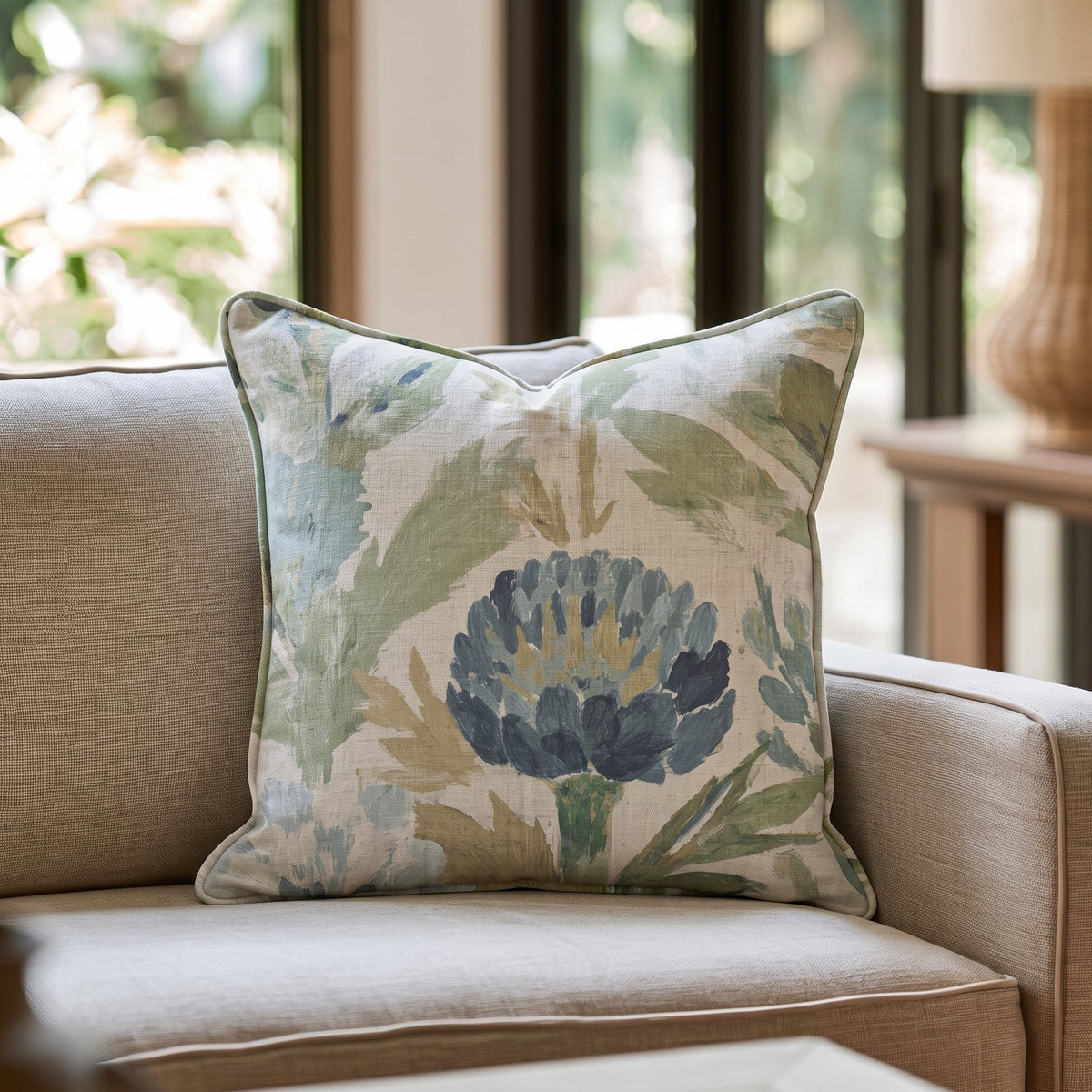Blue Garden Thistle Throw Pillow throw pillow - Hillcroft Home