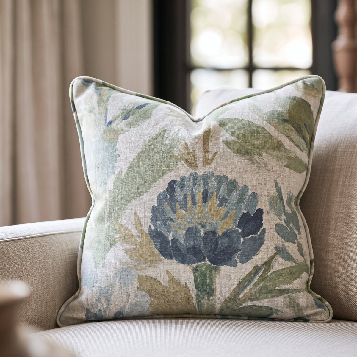 Blue Garden Thistle Throw Pillow throw pillow - Hillcroft Home
