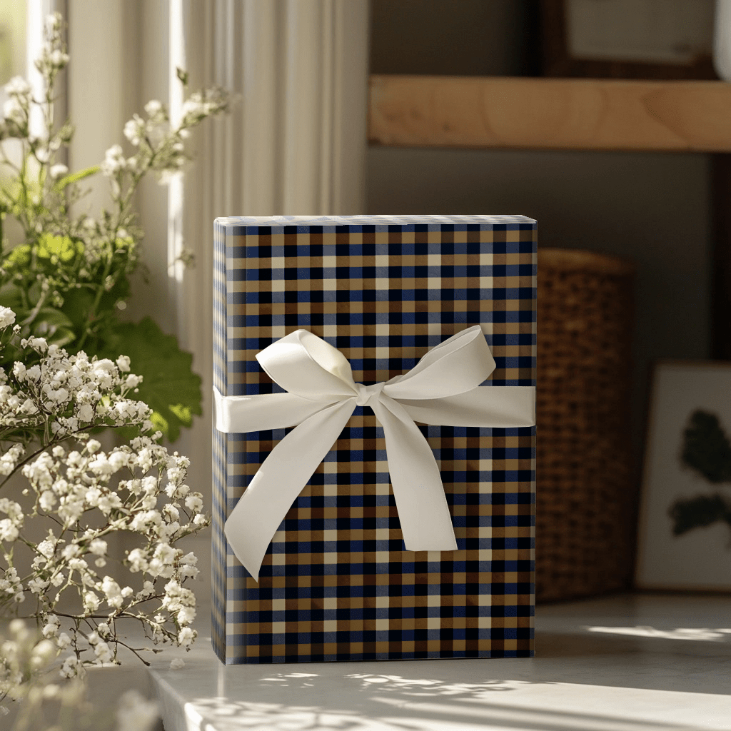 Blue Gingham Crest Wrapping Paper - Benton Lane Home - Anthem Classic