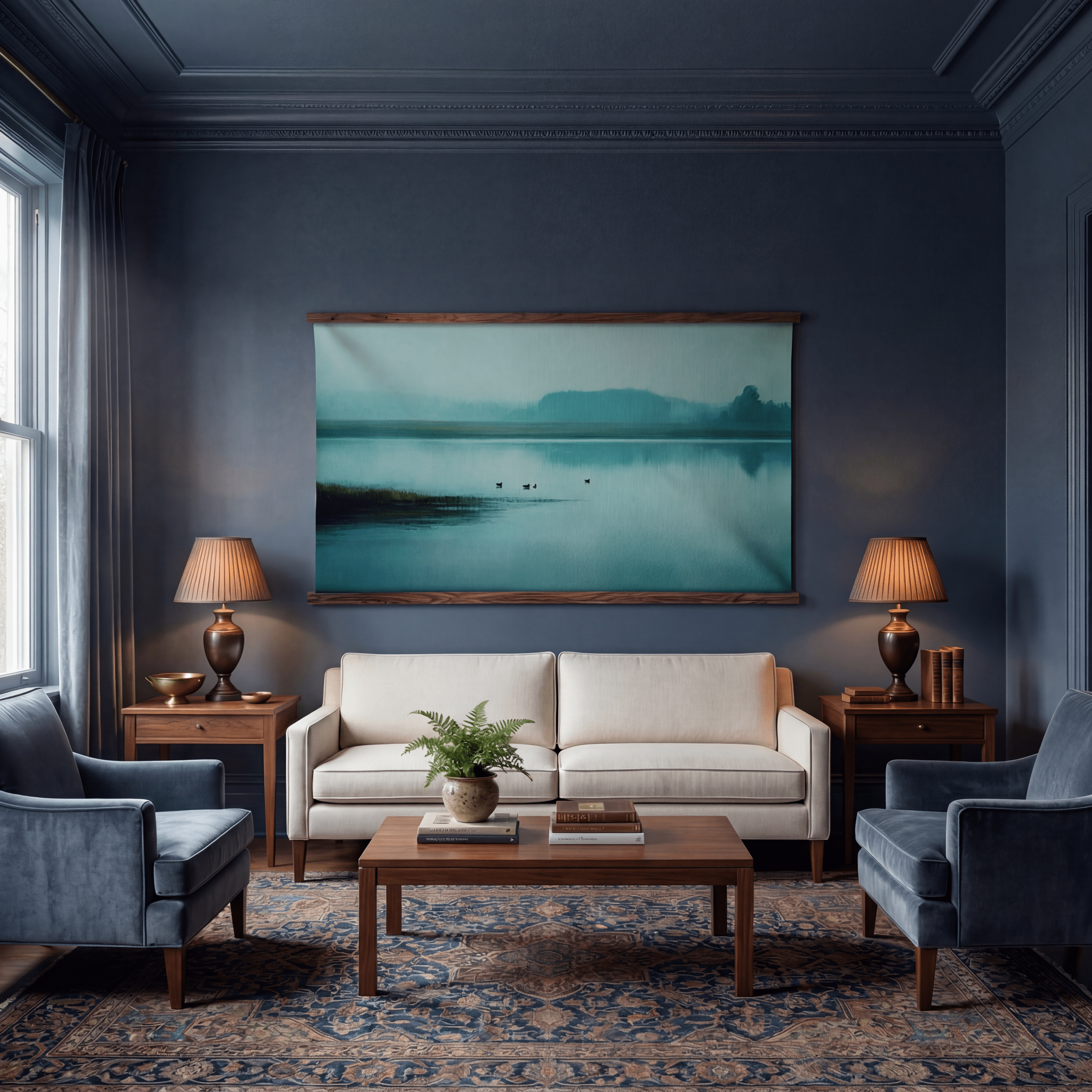 Blue Lakeside - Tapestry - Painted Paper