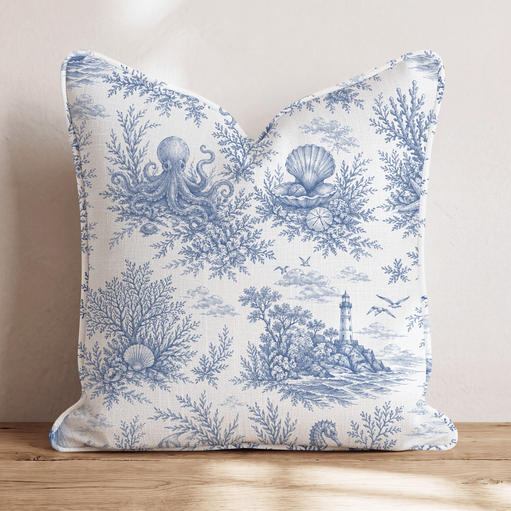 Blue Ocean Toile Throw Pillow - Benton Lane Home - Hillcroft Home