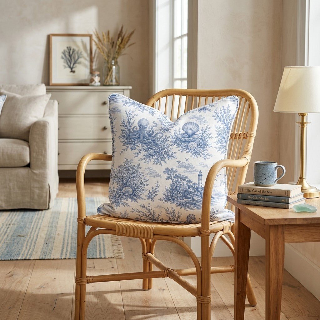 Blue Ocean Toile Throw Pillow - Benton Lane Home - Hillcroft Home
