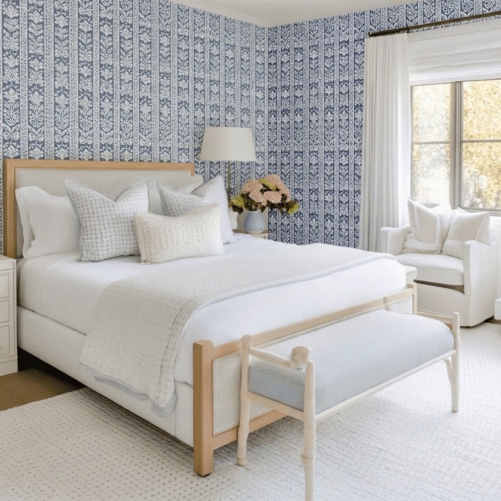 Blue Parlour Navy Faux Grasscloth Wallpaper - Lemon Park