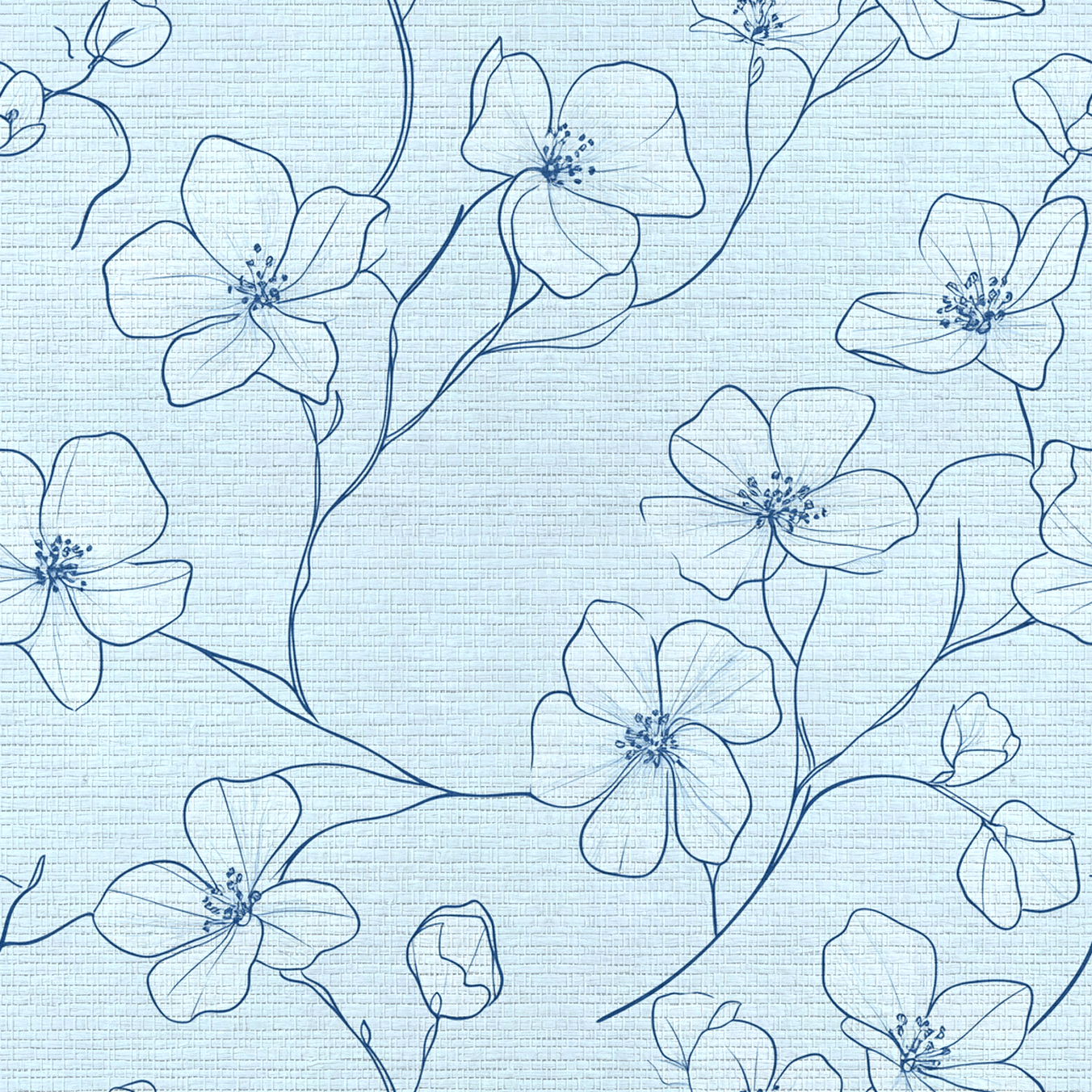 Blue Sketch Faux Grasscloth Wallpaper - Lemon Park