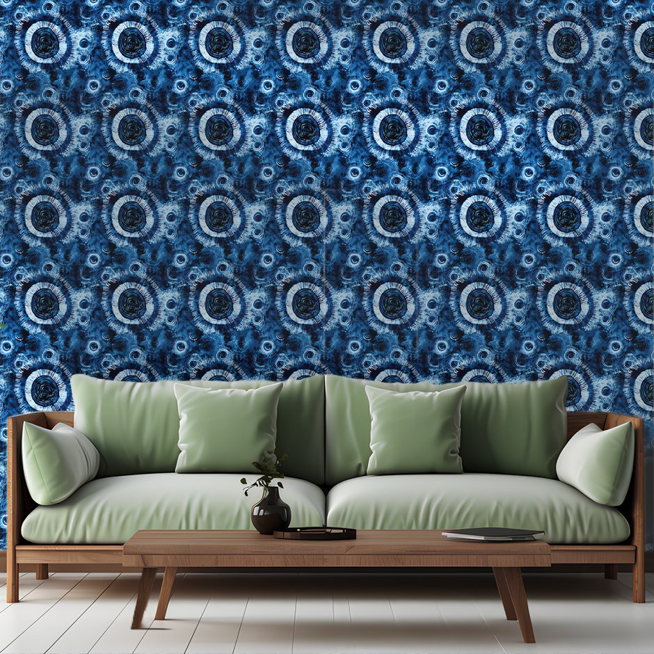 Blue Solar Swirl Wallpaper - Benton Lane Home - Painted Paper