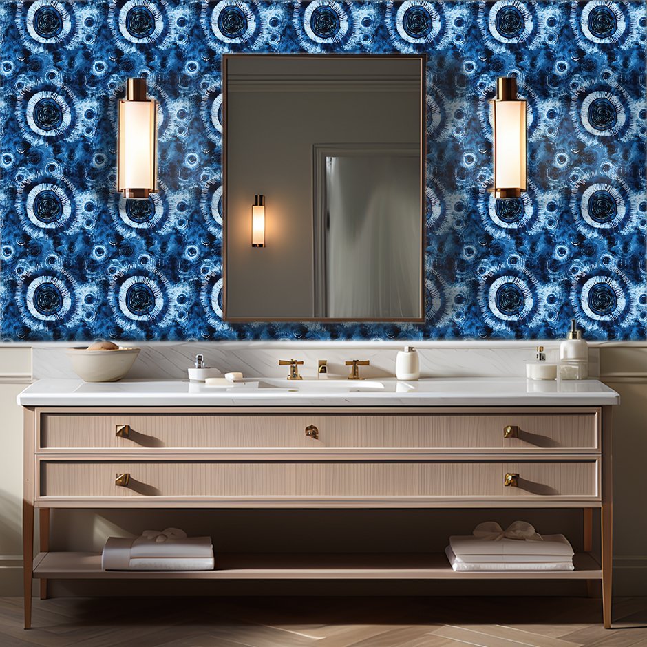 Blue Solar Swirl Wallpaper - Benton Lane Home - Painted Paper