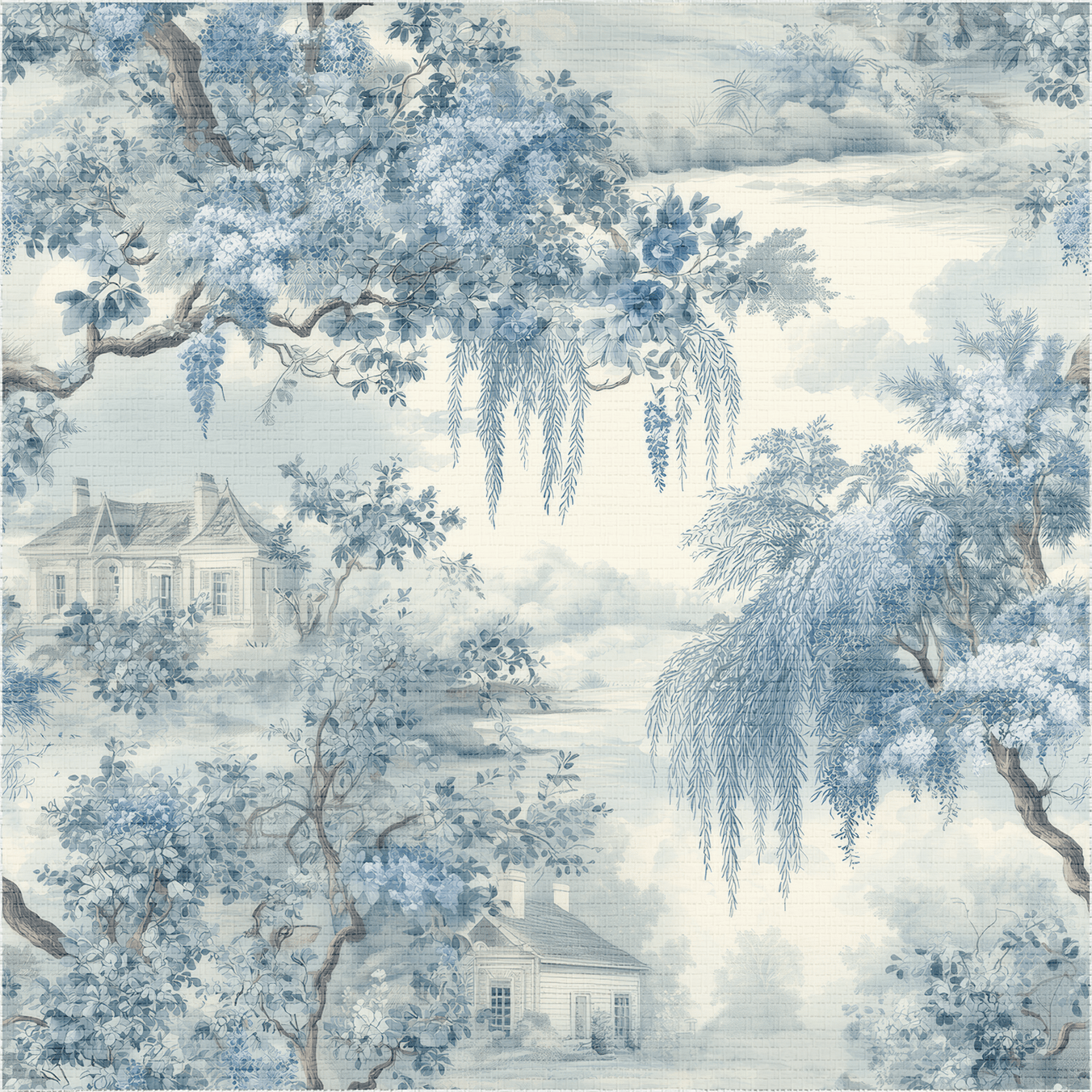 Blue Willow Faux Grasscloth Wallpaper - Benton Lane Home - Painted Paper