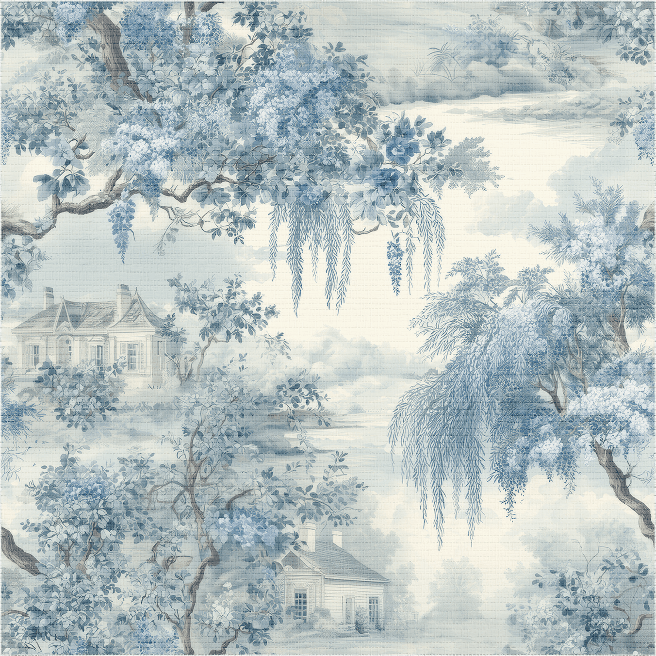 Blue Willow Faux Grasscloth Wallpaper - Benton Lane Home - Painted Paper