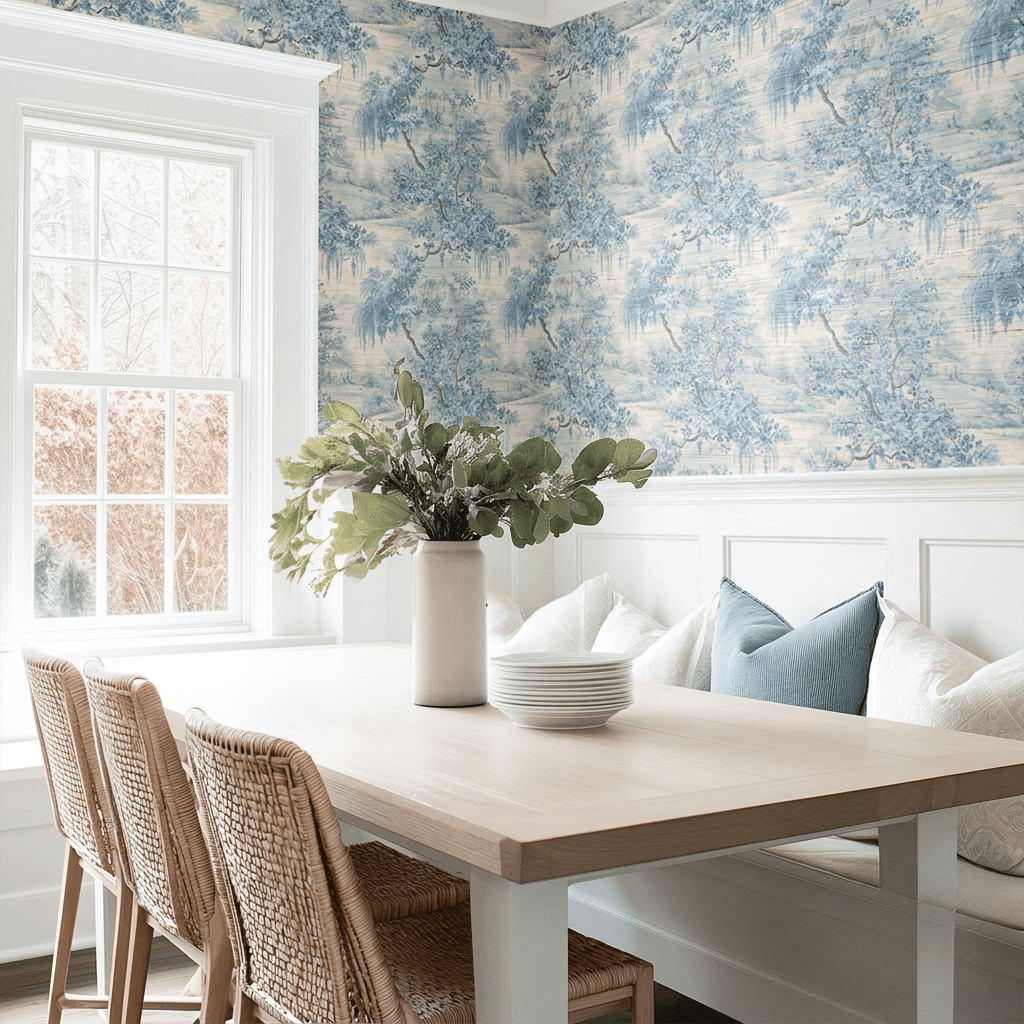 Blue Willow Faux Grasscloth Wallpaper - Benton Lane Home - Painted Paper