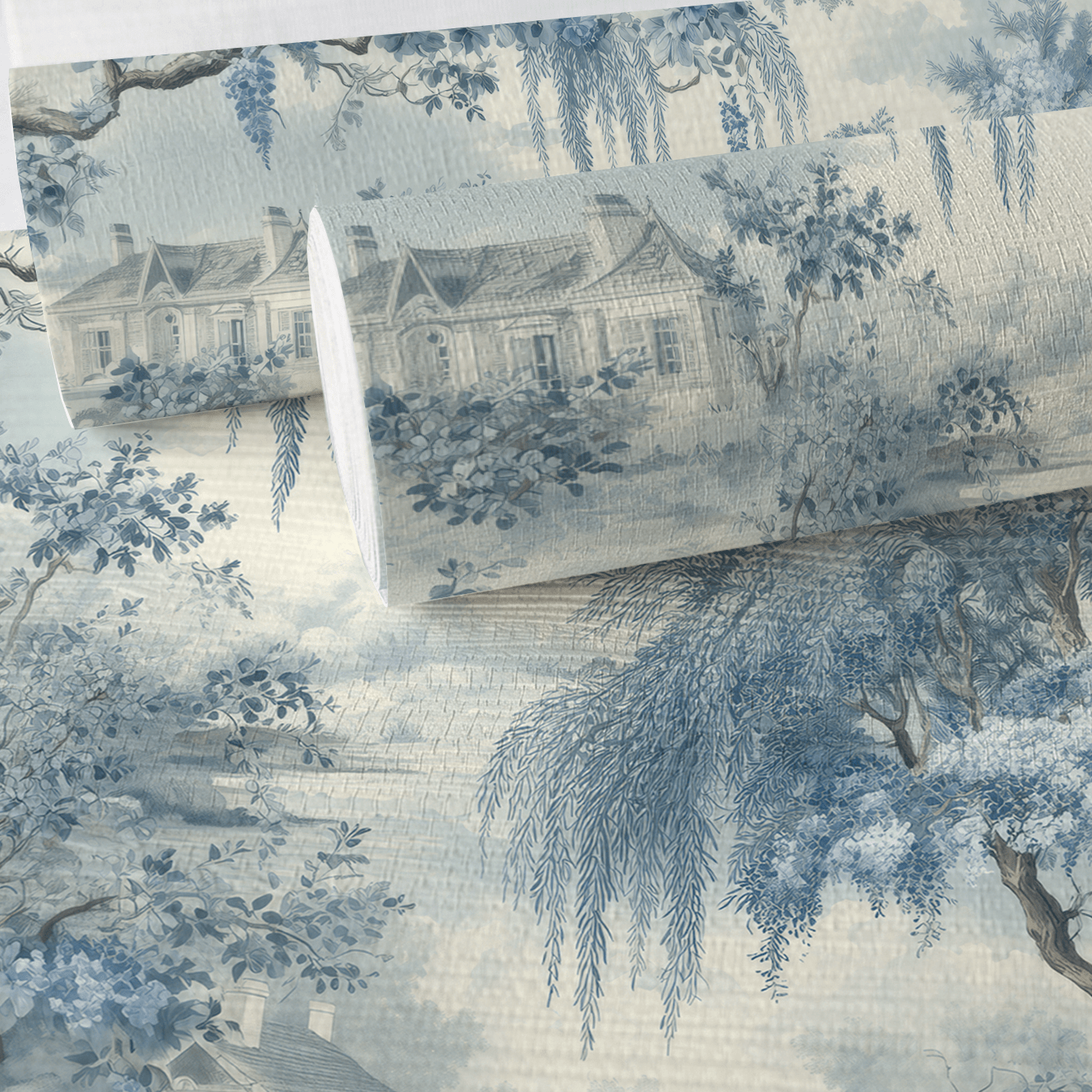 Blue Willow Faux Grasscloth Wallpaper - Benton Lane Home - Painted Paper