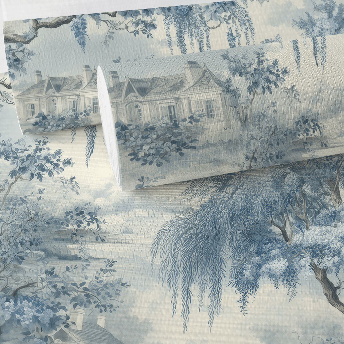 Blue Willow Faux Grasscloth Wallpaper - Painted Paper