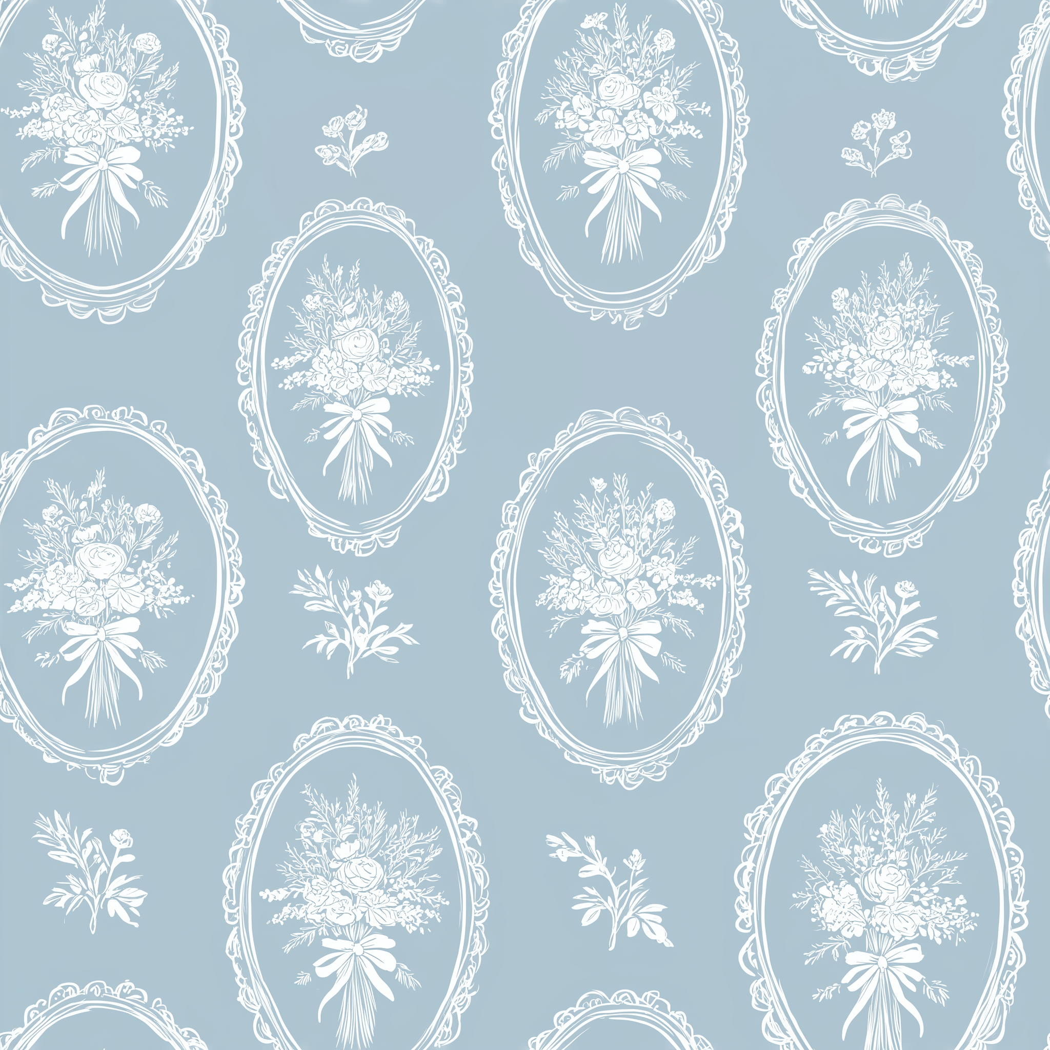 Blue Wreath Wallpaper - Benton Lane Home - Painted Paper