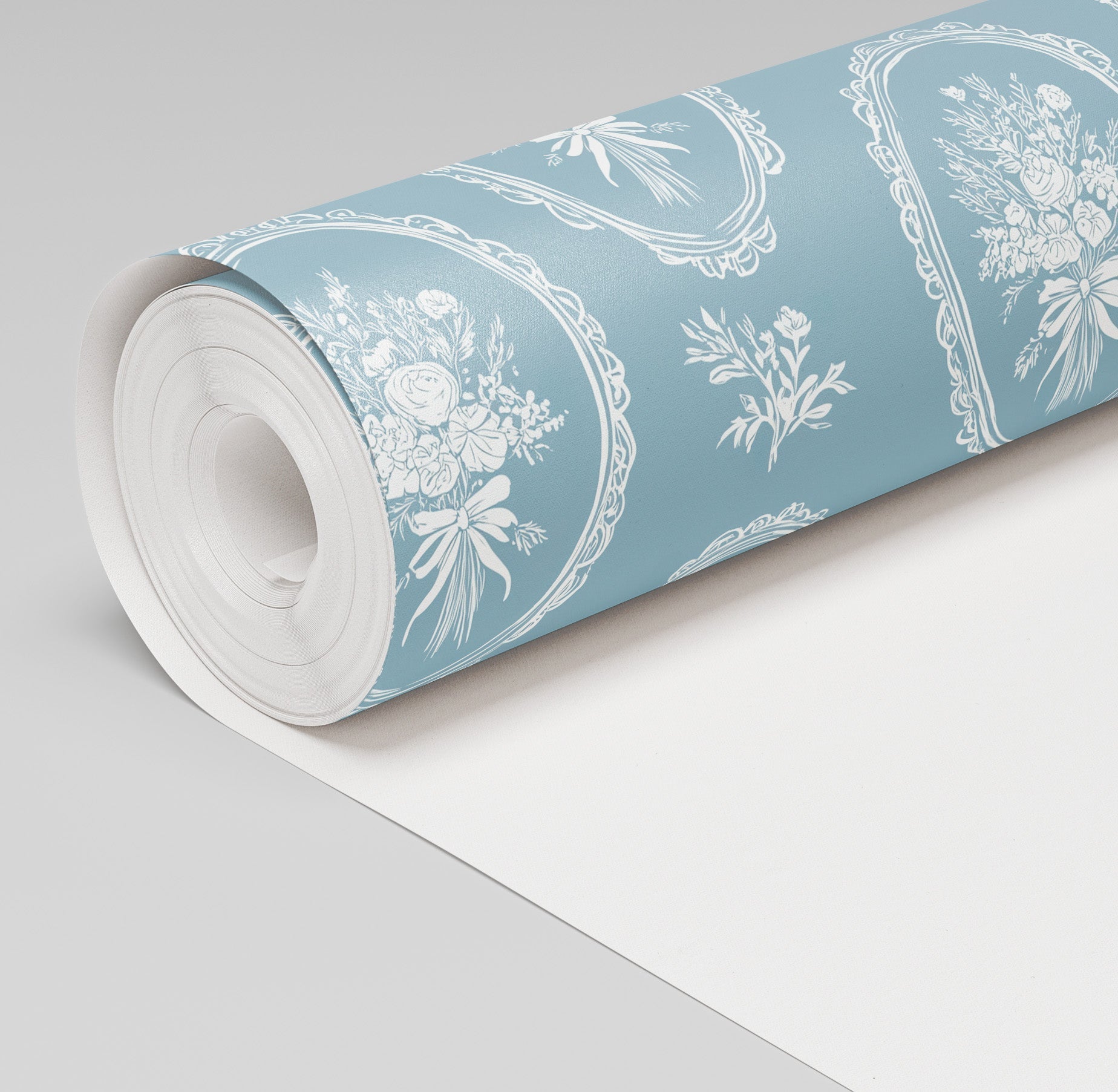 Blue Wreath Wallpaper - Benton Lane Home - Painted Paper