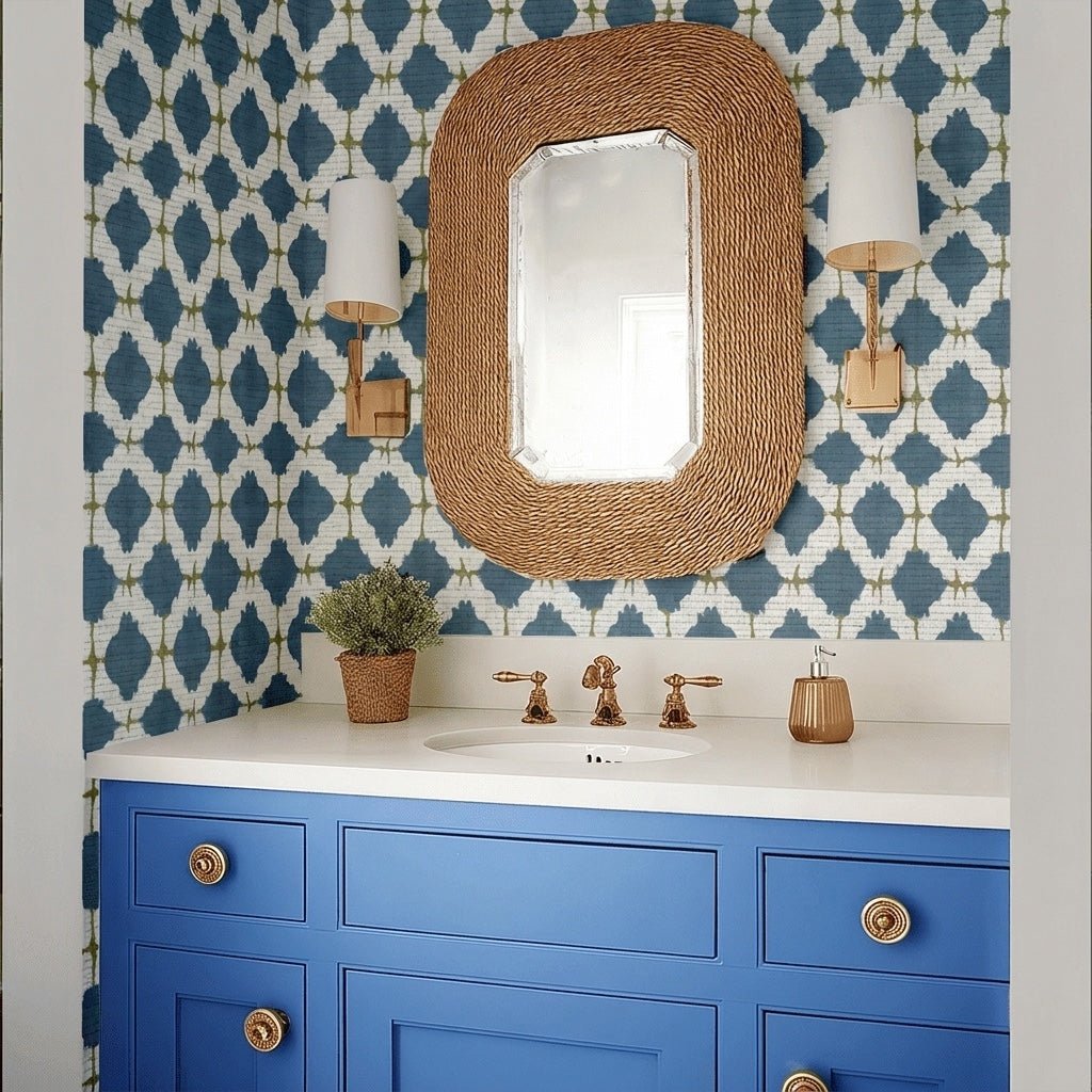 Bluebell Trellis Faux Grasscloth Wallpaper - Lemon Park