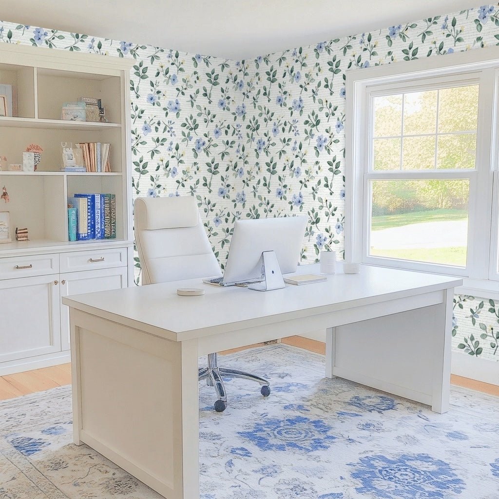 Bluebell Whimsy Faux Grasscloth Wallpaper - Lemon Park