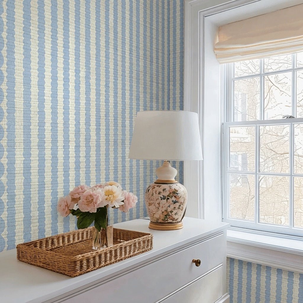 Blueberry Stripes Faux Grasscloth Wallpaper - Lemon Park