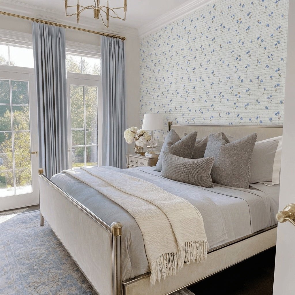 Bluebird Faux Grasscloth Wallpaper - Lemon Park