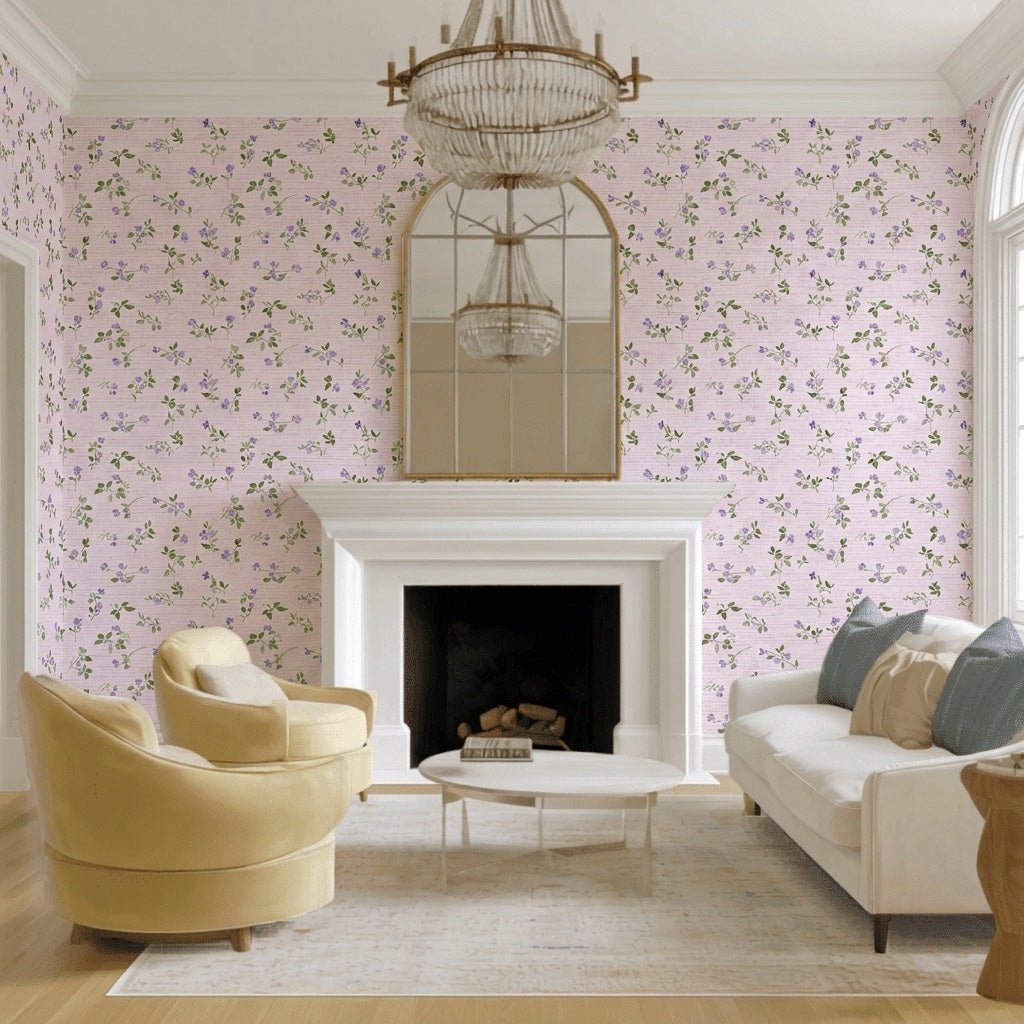 Blush Pansy Faux Grasscloth Wallpaper - Lemon Park