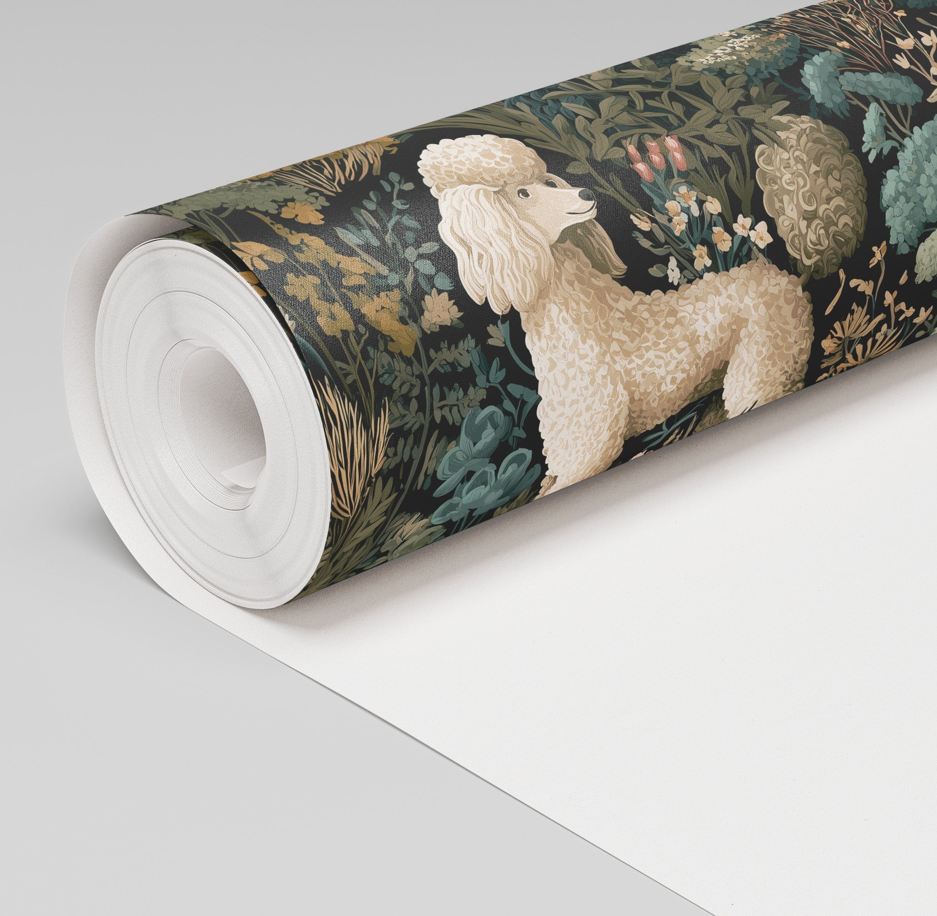 Botanical Poodles Wallpaper - Painted Paper