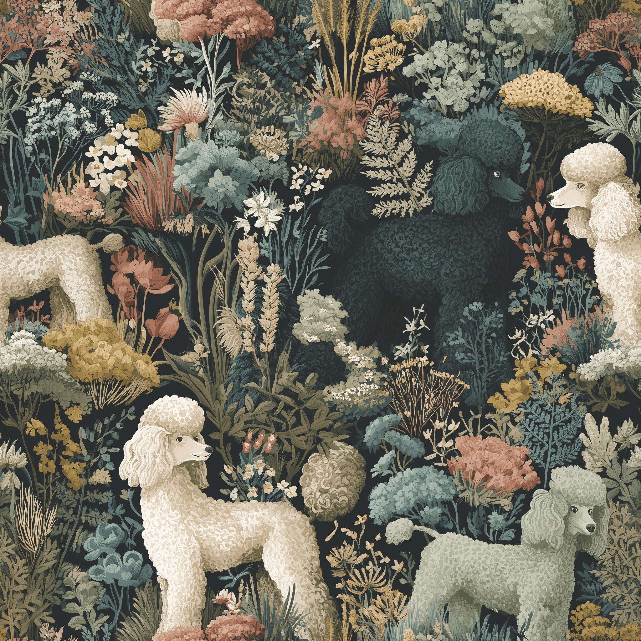 Botanical Poodles Wallpaper - Painted Paper