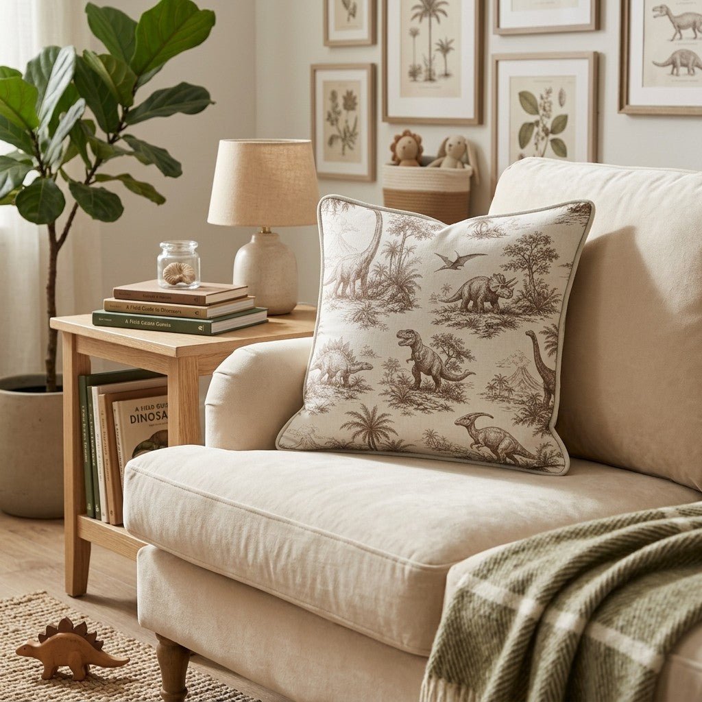 Brown Dino Toile Throw Pillow - Benton Lane Home - Hillcroft Home