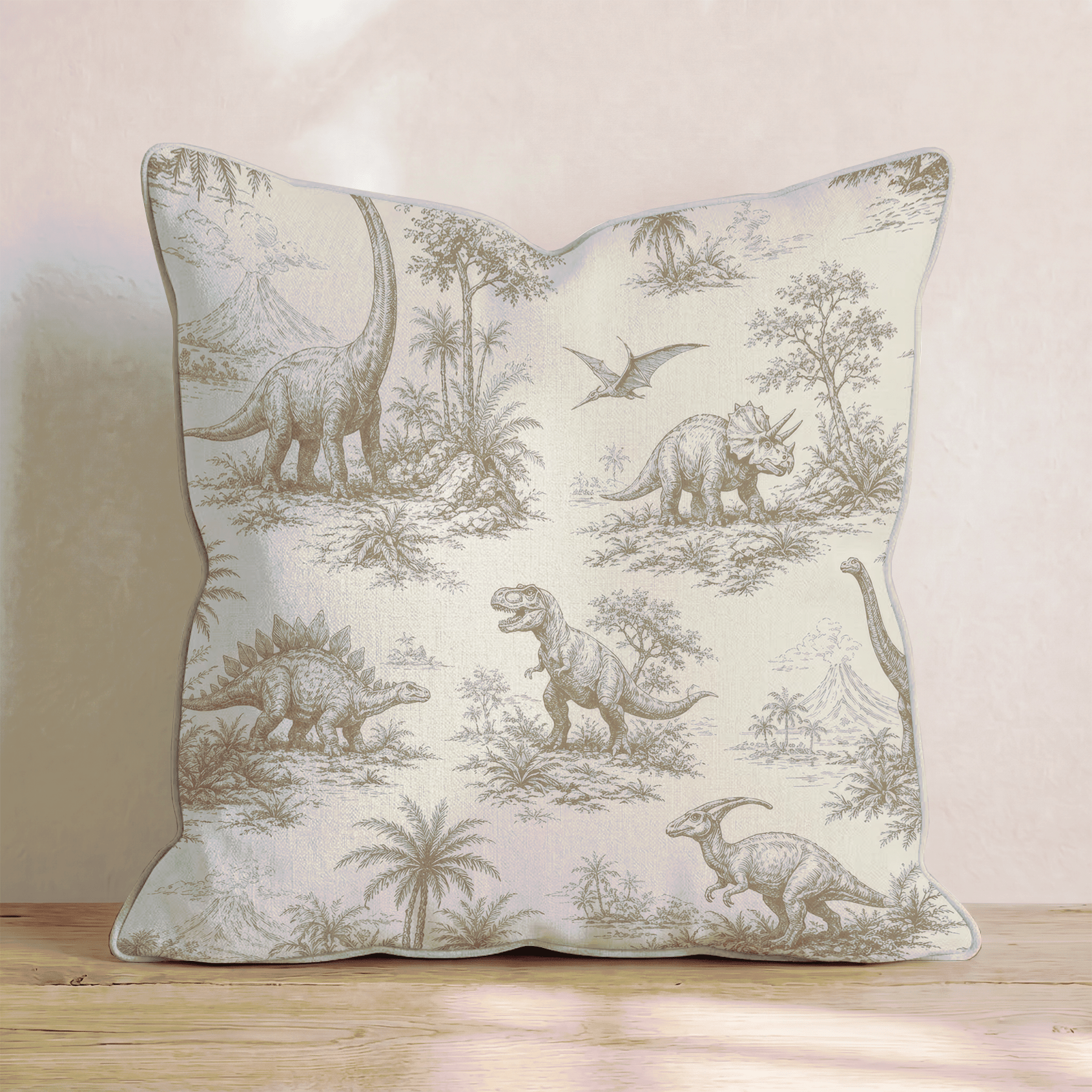 Brown Dino Toile Throw Pillow - Benton Lane Home - Hillcroft Home