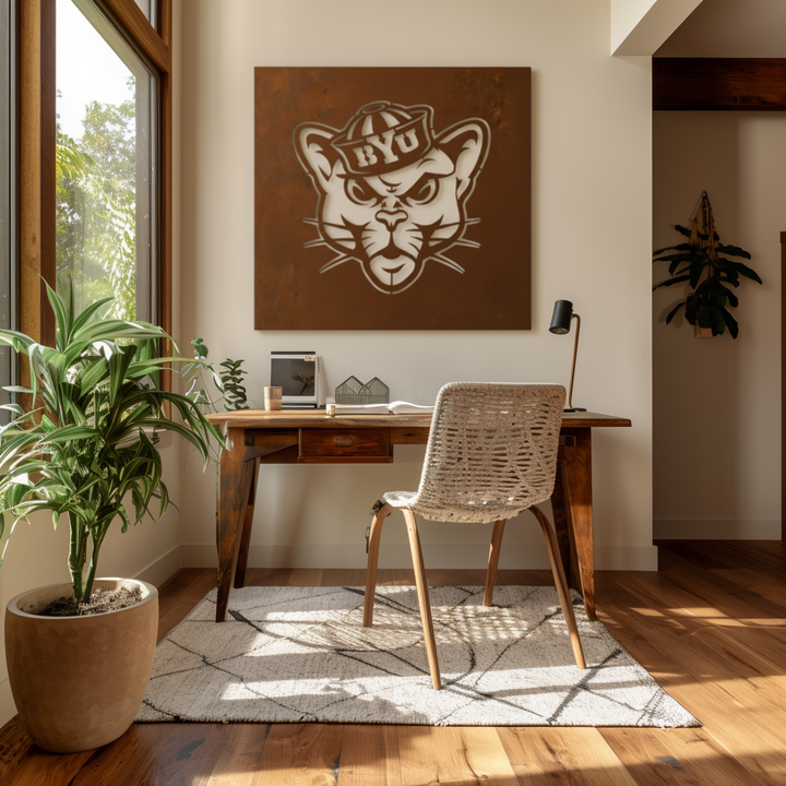 The BYU Cat - Metal Wall Art - Square Umber