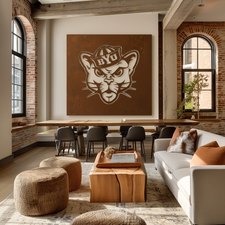 The BYU Cat - Metal Wall Art - Square Umber