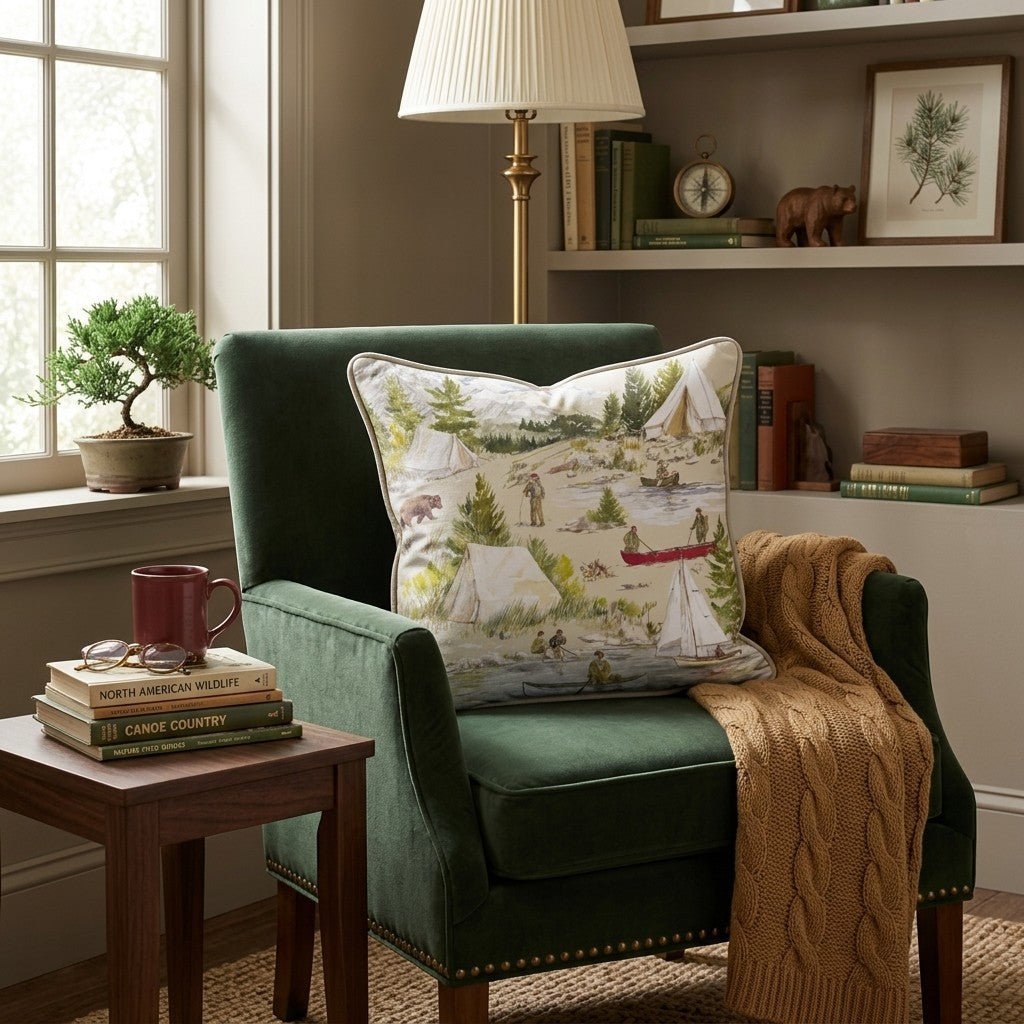 Camping Scene Throw Pillow - Benton Lane Home - Hillcroft Home
