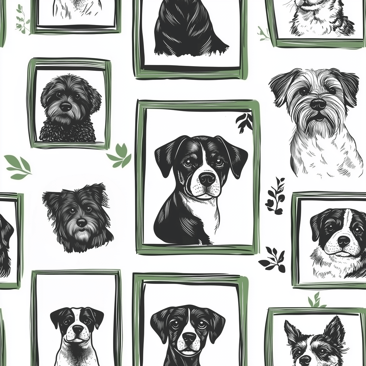 Canine Cameos Faux Grasscloth Wallpaper - Benton Lane Home - Painted Paper