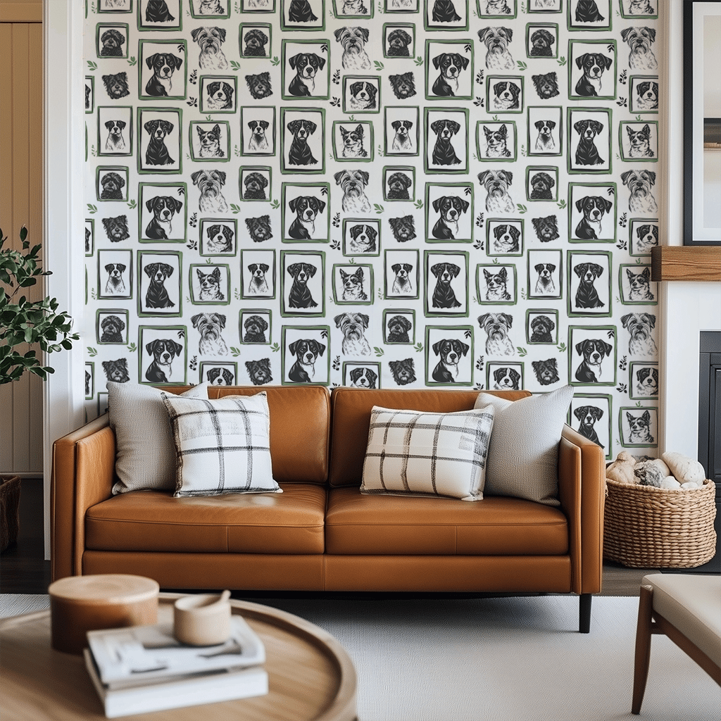 Canine Cameos Faux Grasscloth Wallpaper - Benton Lane Home - Painted Paper