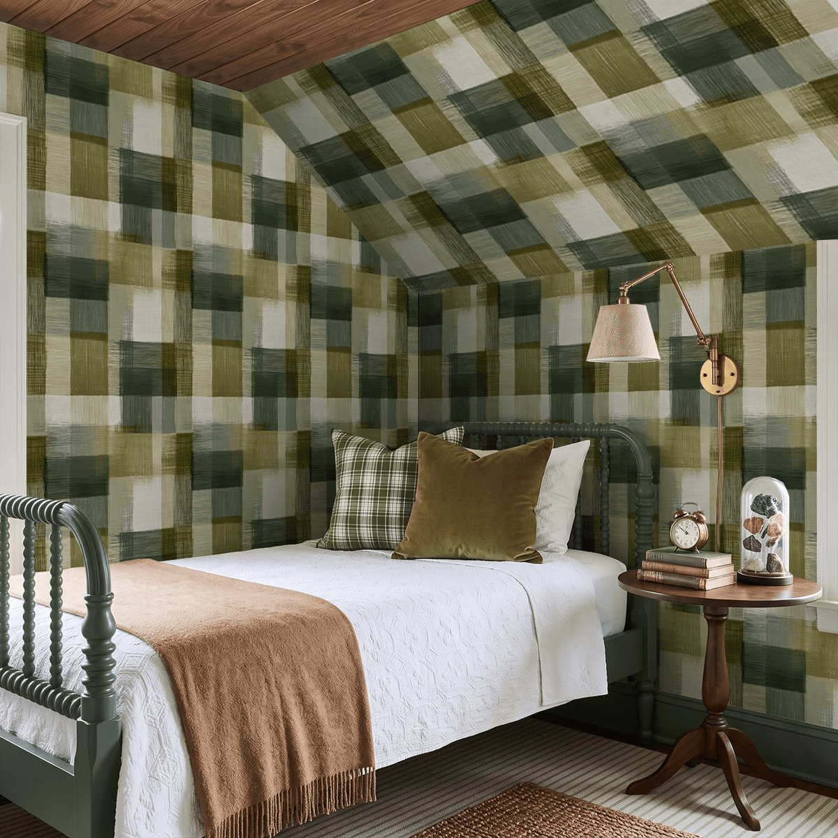 Carter Olive Plaid Wallpaper - Painted Paper