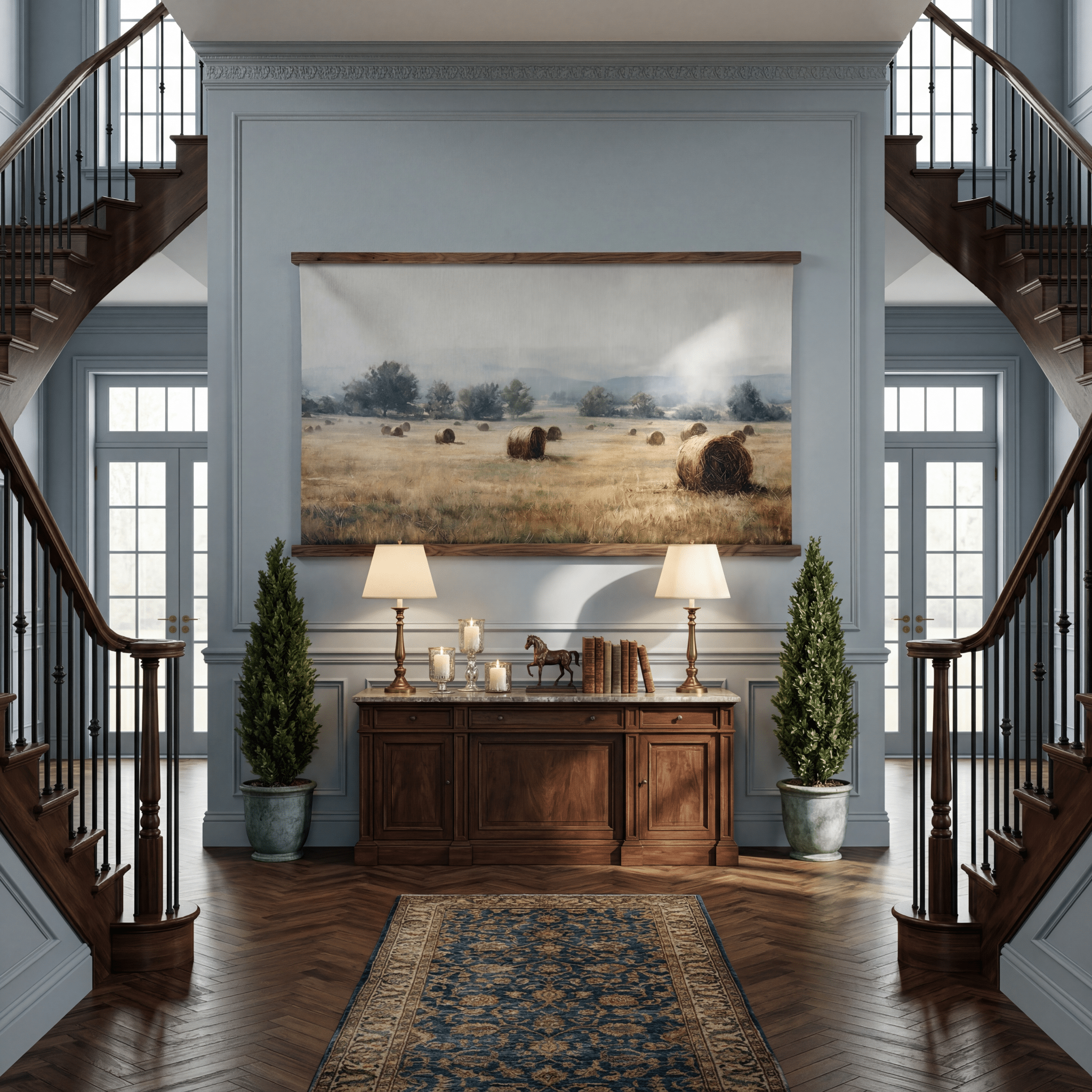 Chasing Hay Bales - Tapestry - Painted Paper