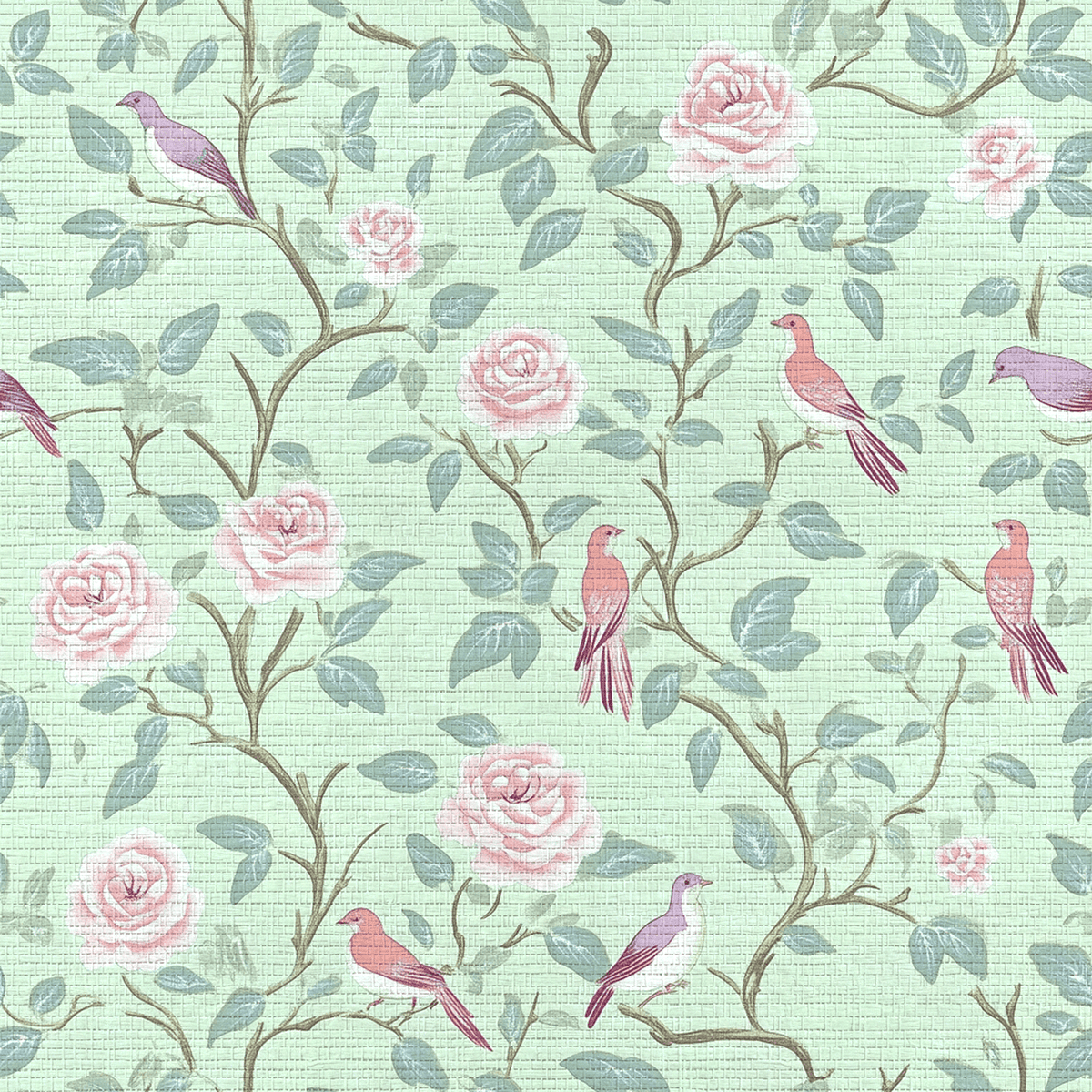 Chirp Charm Faux Grasscloth Wallpaper - Lemon Park