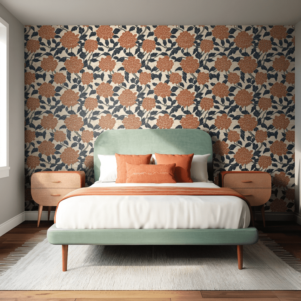 Chrysanthemum Night Faux Grasscloth Wallpaper - Benton Lane Home - Painted Paper
