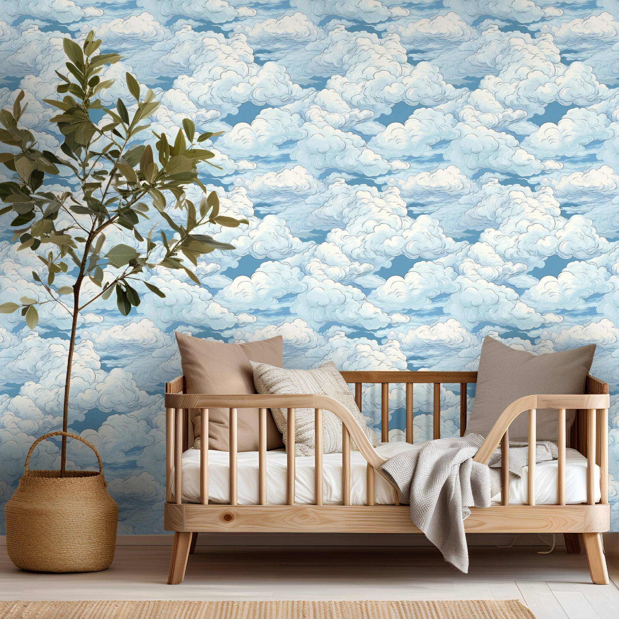 Cloudy Sketch Wallpaper - Benton Lane Home - Painted Paper