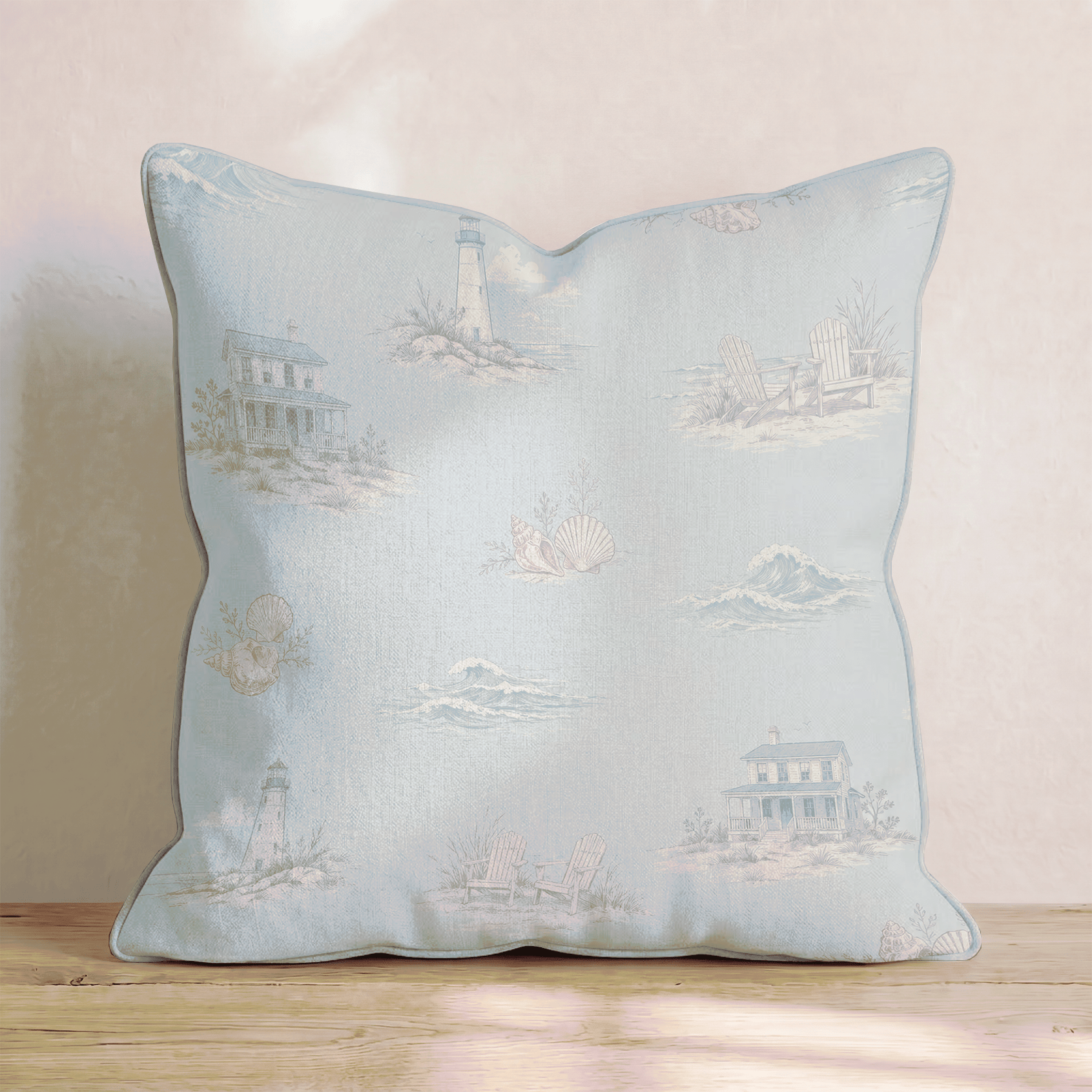 Coastal Toile Beach Throw Pillow - Benton Lane Home - Hillcroft Home