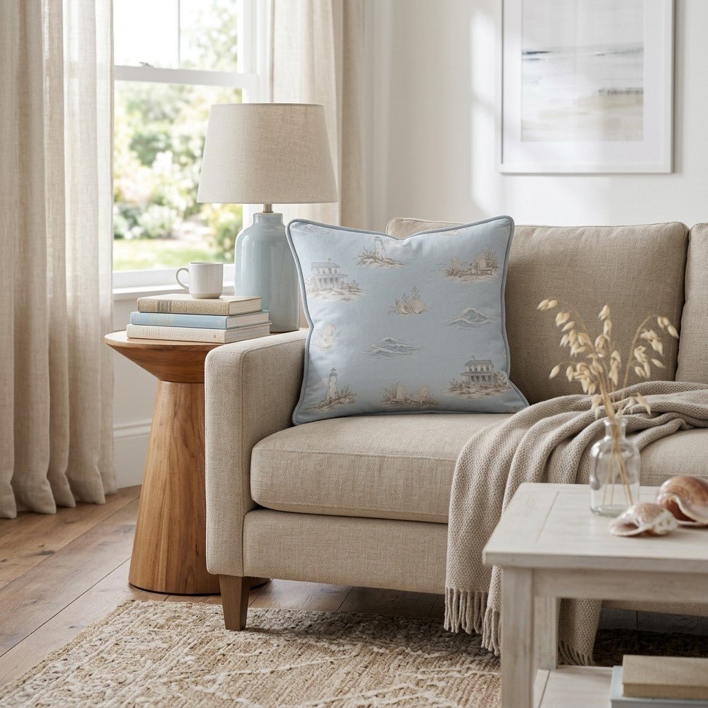 Coastal Toile Beach Throw Pillow - Benton Lane Home - Hillcroft Home
