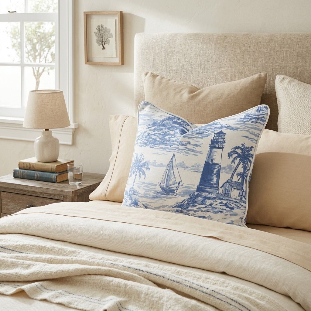 Coastal Toile Throw Pillow - Benton Lane Home - Hillcroft Home